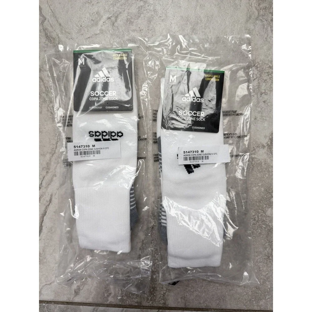2 Pairs Adidas Unisex Copa Zone Soccer Socks Men/Women/Youth Sz M White/White